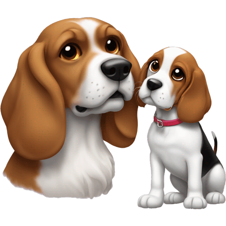 Black cocker kissing beagle emoji