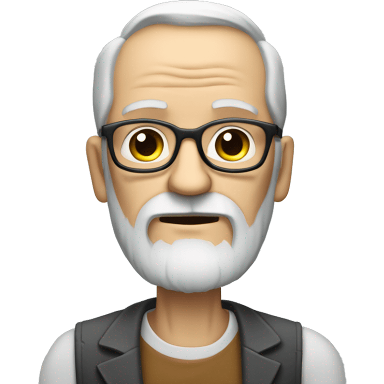 Bearded skinny old man with glases, skinnier, grey beard, longer hair, grumpy emoji