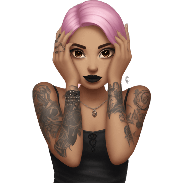 Feminine Arm with Gothic Tattoos and black fingernails  emoji