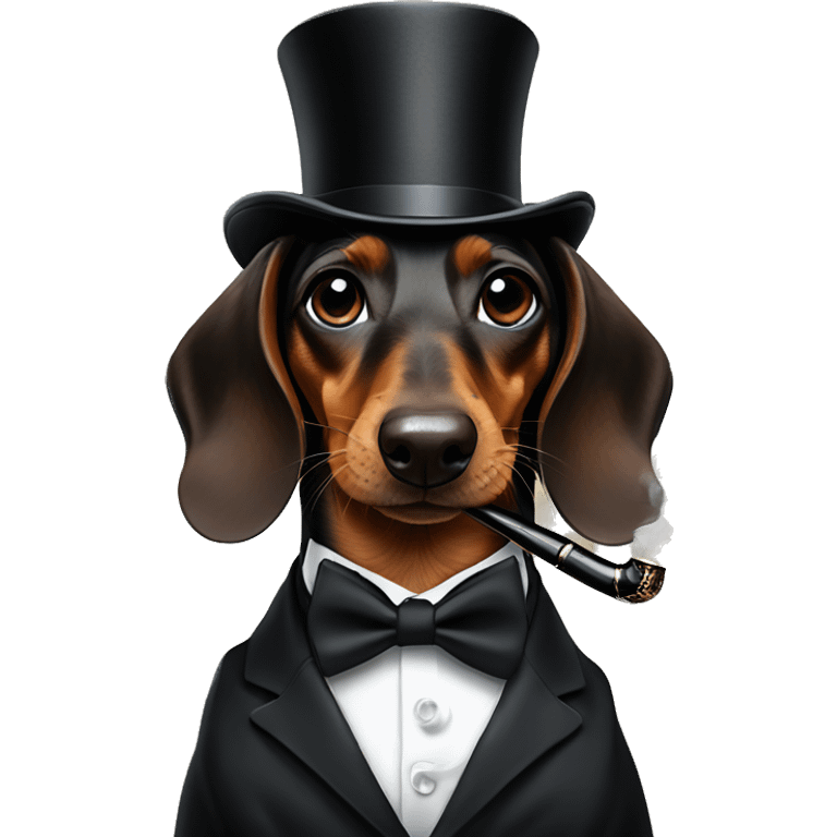 Daschund in a tuxedo smoking a pipe, wearing a monacle and wearing a tophat emoji