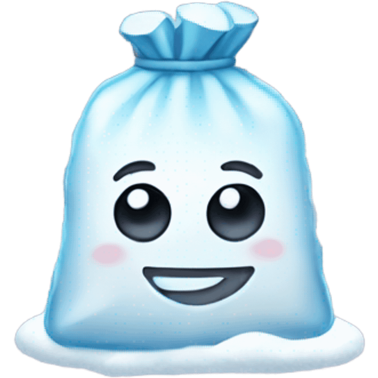 tiny clear bag of snow smiling emoji