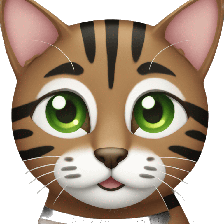 Brown and black striped cat with green eyes emoji