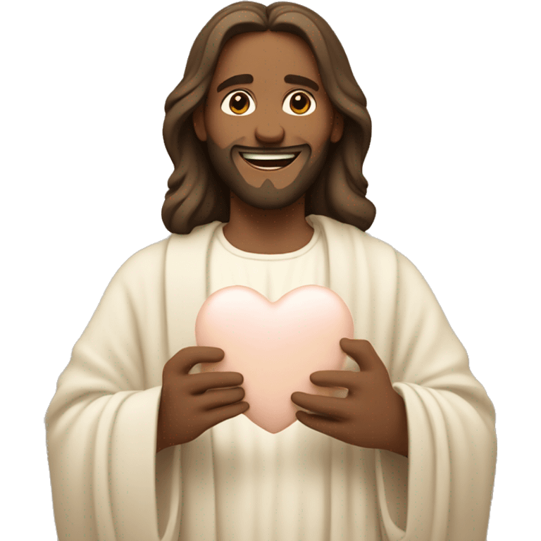 Jesus holding a pastel cream beige heart and smiling  emoji