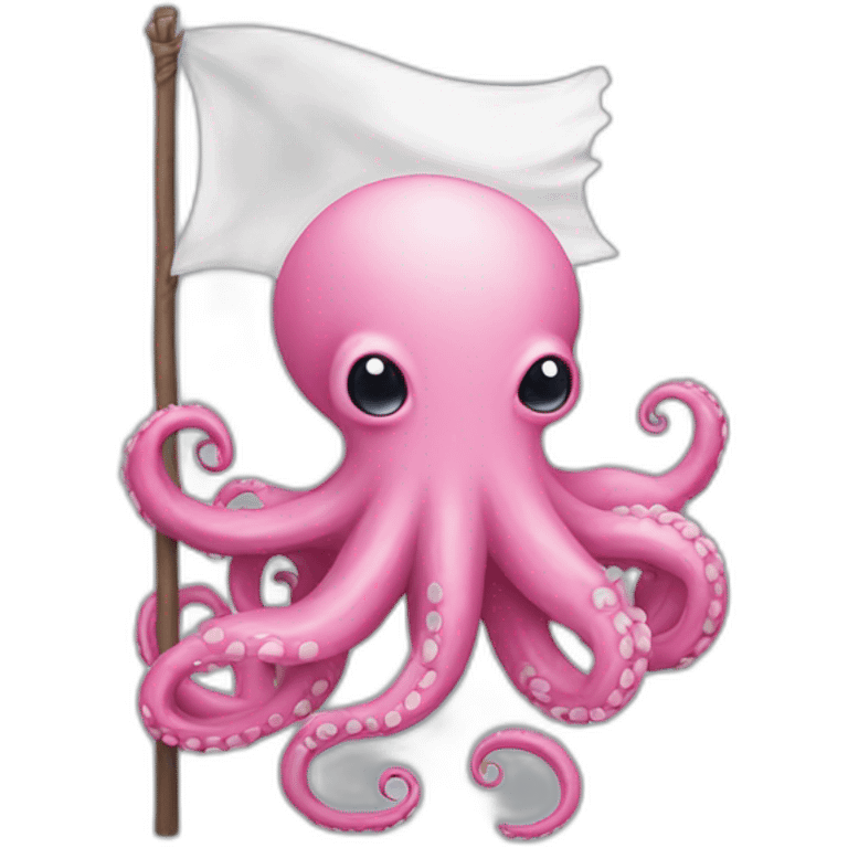 cute pink kraken holding a white flag emoji