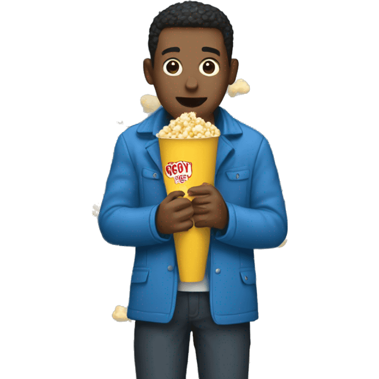 Man wearing a blue jacket and eating popcorn  emoji