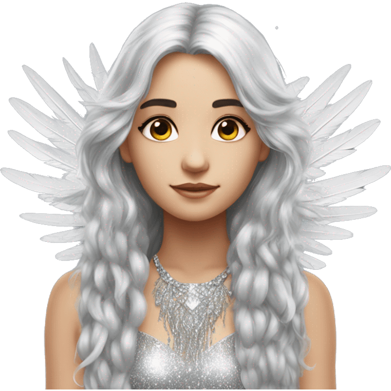 big wings, silver, feather, sparckly,Beautiful, fairy, long hair emoji