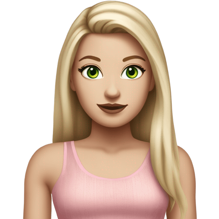 Realistic White girl with Long straight blonde hair, green eyes, tattoos, full body wearing pink tulle dress emoji