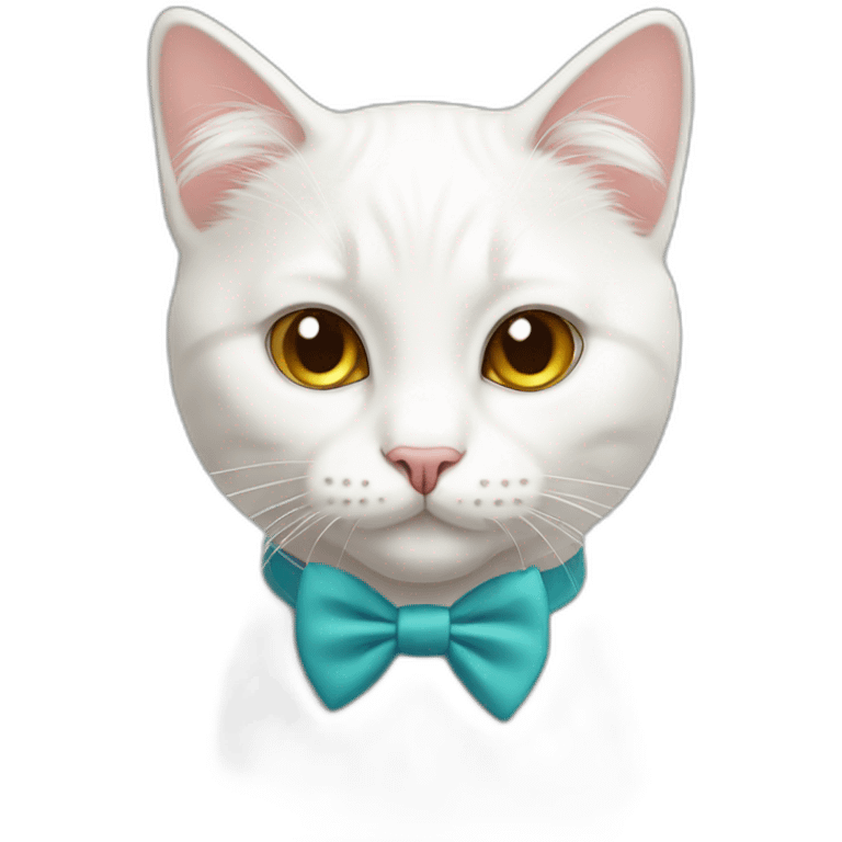 White cute cat with bow tie  emoji