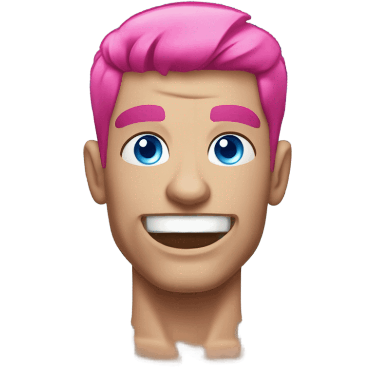 Overly muscular man with pink hair and blue eyes lifting weights in a gym emoji