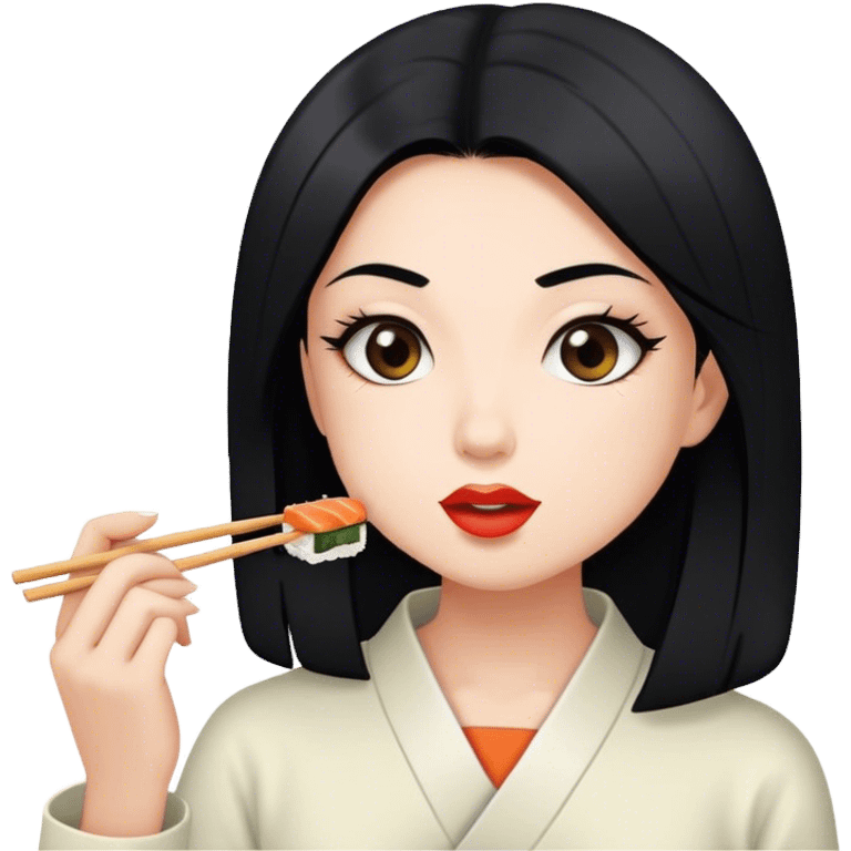 Girl with black hair eating sushi emoji