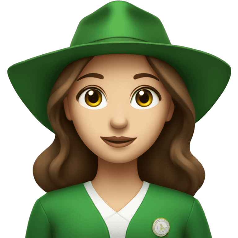 brown hair girl with green eyes and degree hat emoji