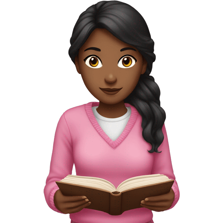 Black haired girl in pink sweater Reading a Book emoji