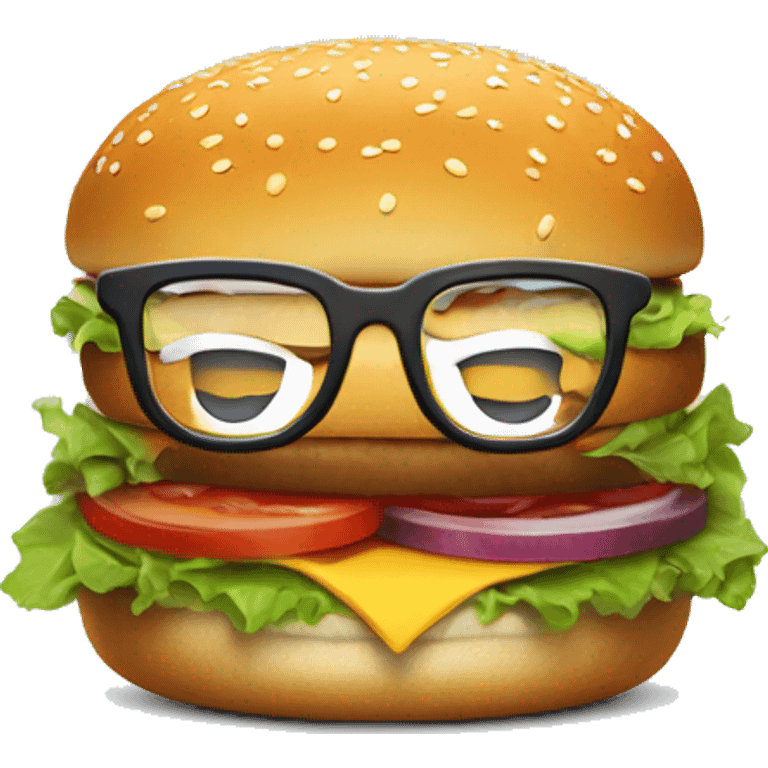 A burger with glasses and a smile  emoji