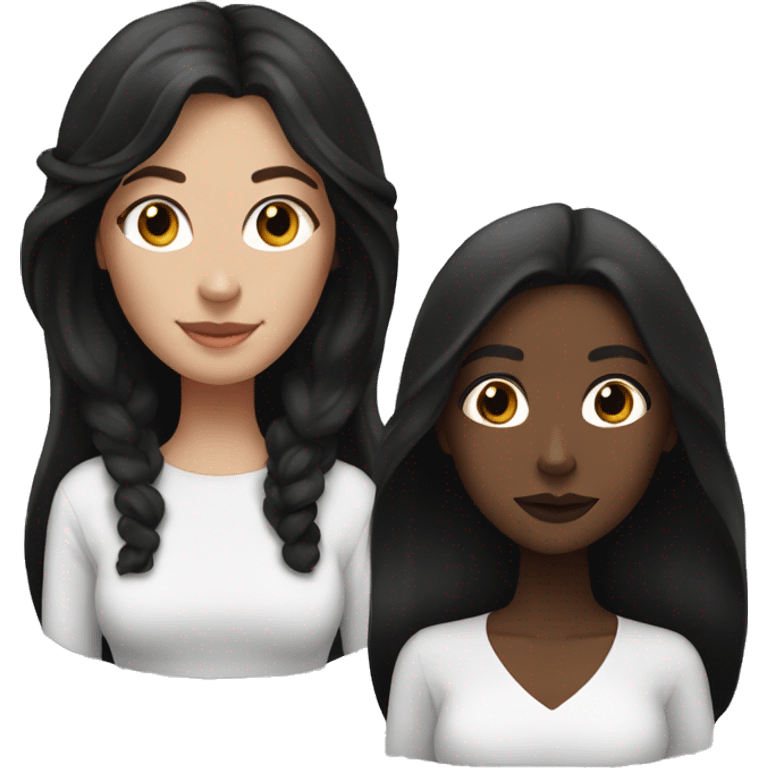 White woman with long brown hair and black woman with long black hair best friends emoji