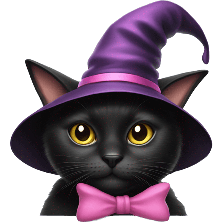 Black cat with pink witch hat emoji