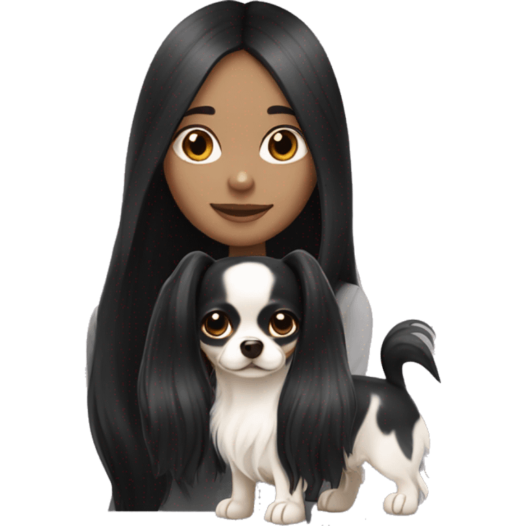 long black hair girl with white long haired Chihuahua. emoji