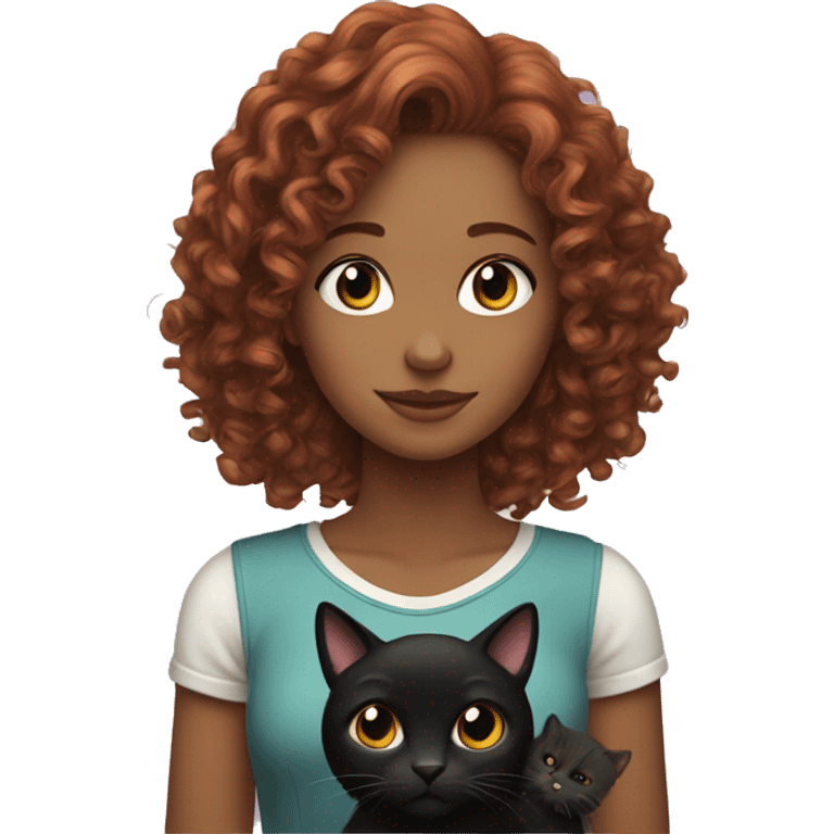 Curly read head girl with long hair is holding a black cat  emoji