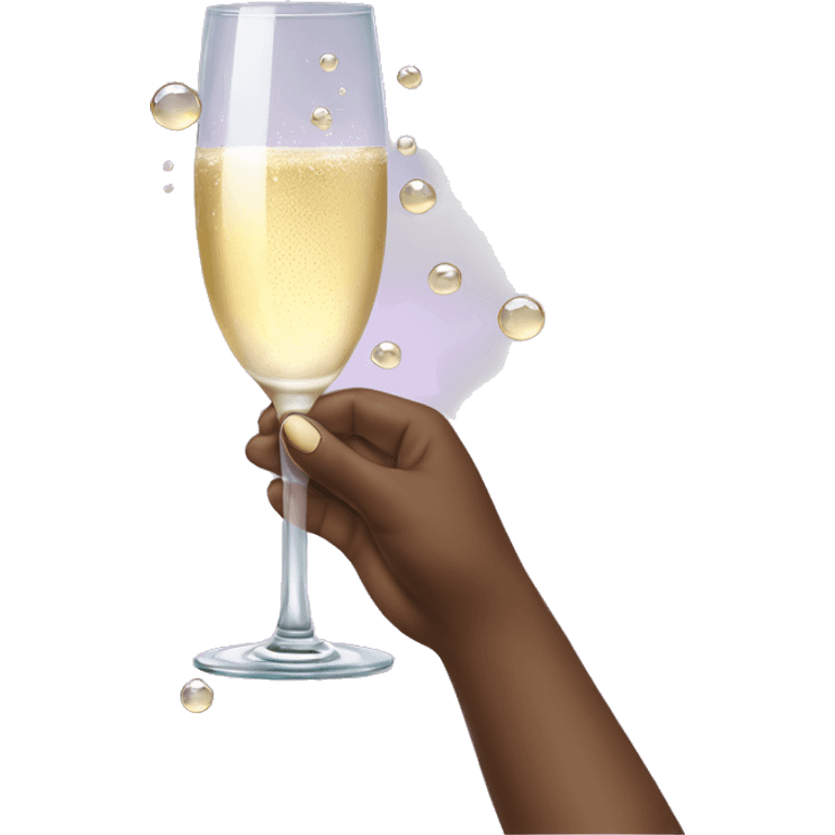 hand with nails holding champagne glass with bubbles emoji