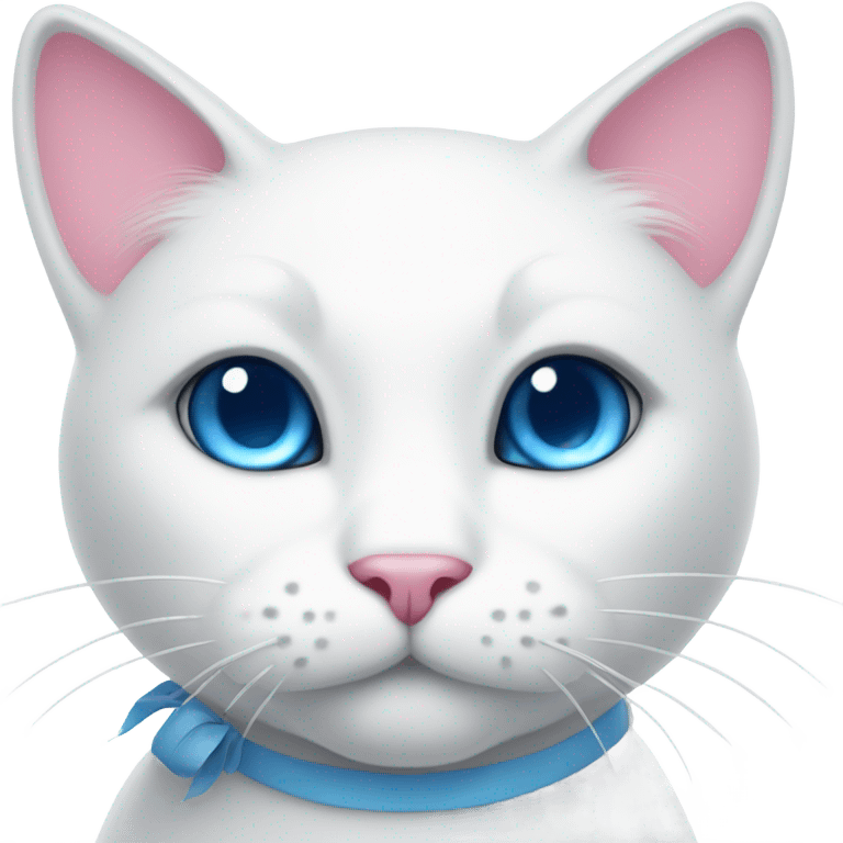 white cat with a pink bow and blue eyes emoji