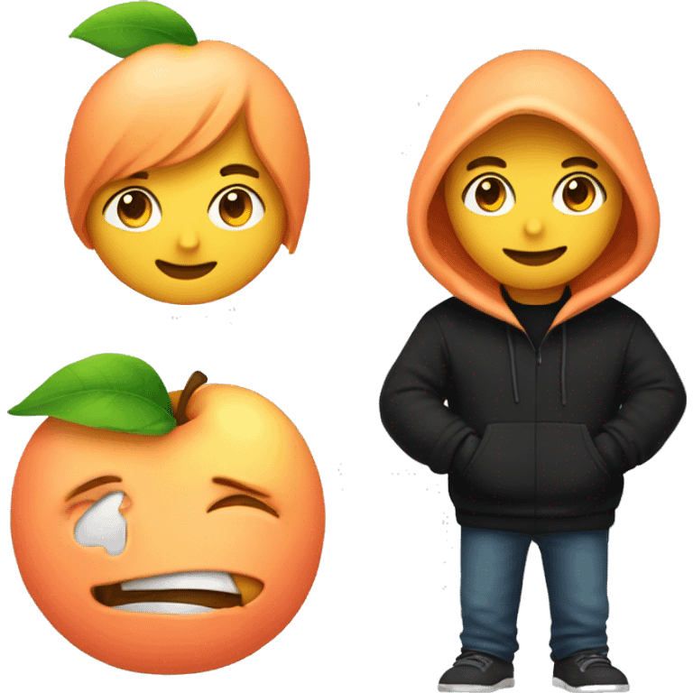 bright peach held by a programmer in a black hoodie emoji