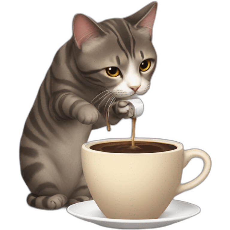 Cat pouring a slow coffee emoji