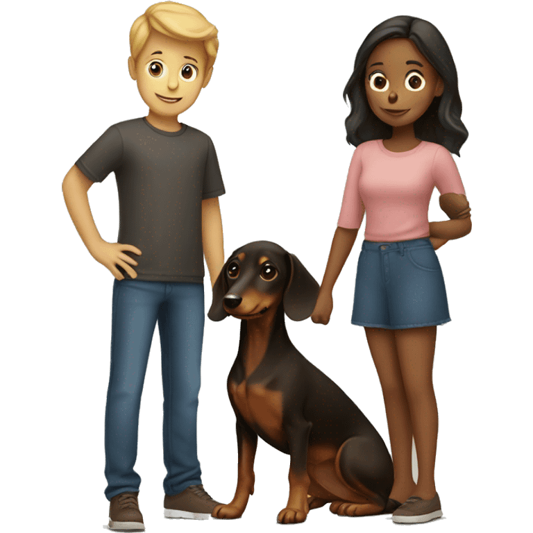 Girl and boy with dachshund emoji