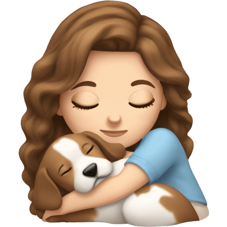 White girl brown hair sleeping with puppy emoji