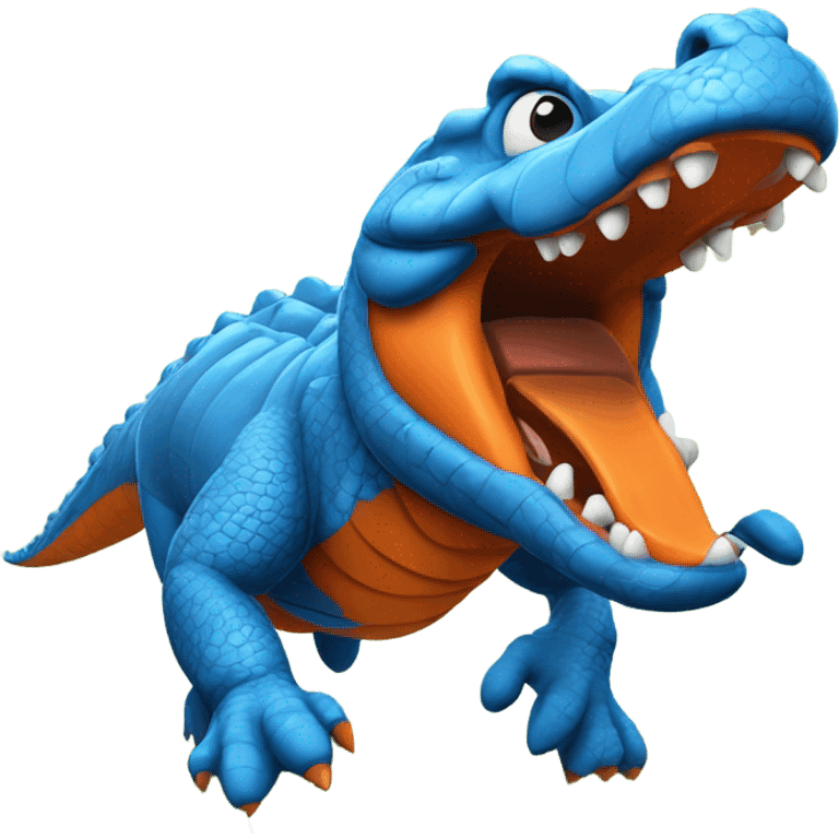 A blue and orange alligator running cross country emoji