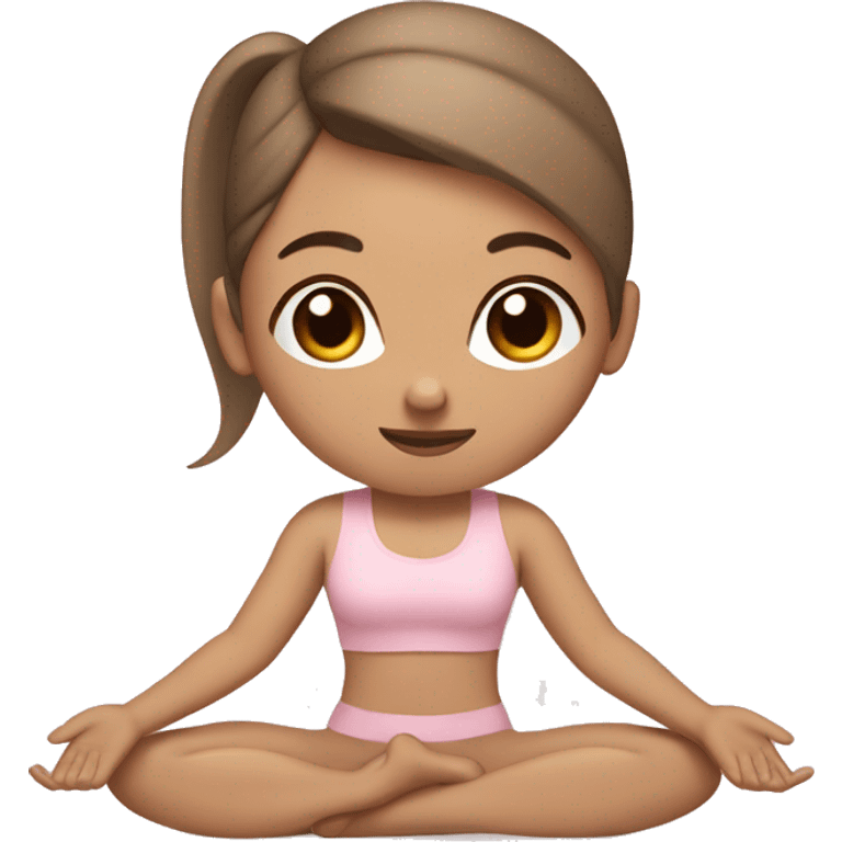 A White woman with brunette hair in a high ponytail doing yoga in beige and light pink emoji