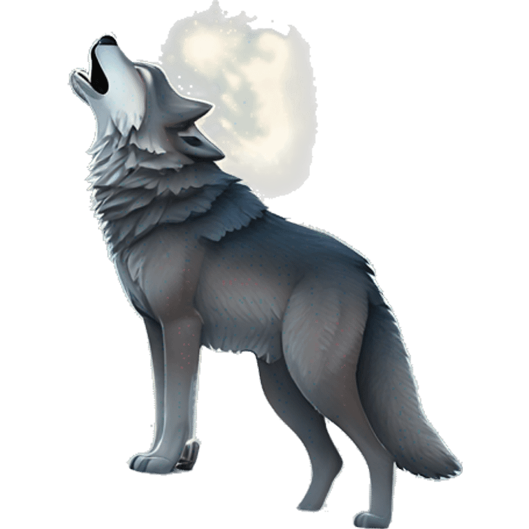 Wolf howling at moon in a snowstorm with mountains  emoji