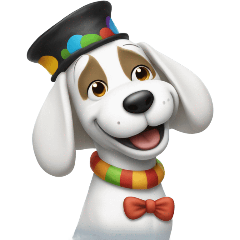 Happy Snoopy wearing a clown hat emoji