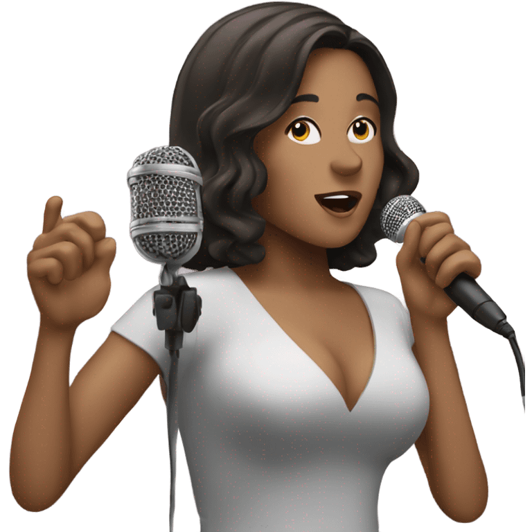 brunette woman singing with a microphone  emoji