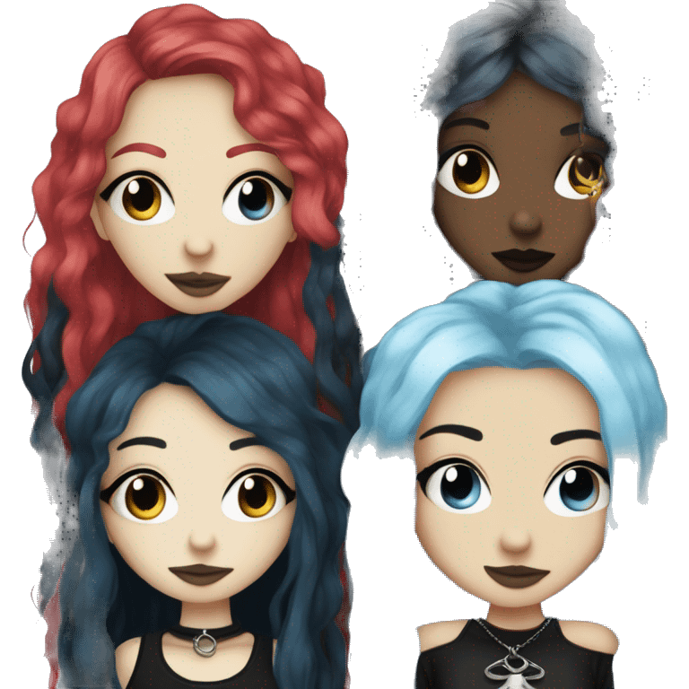 Two best friends goth style one with blue hair and a septum ring and the other with blonde and black hair emoji