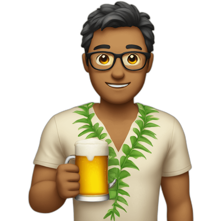 person wearing glasses alohashirt is holding beer emoji