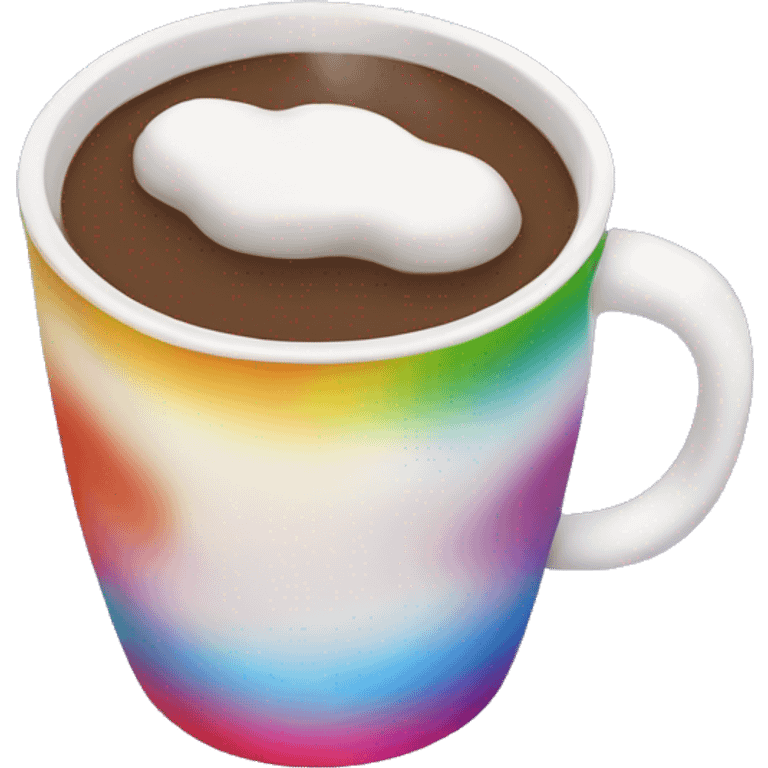 Rainbow coffee cup with hot coco and no face emoji