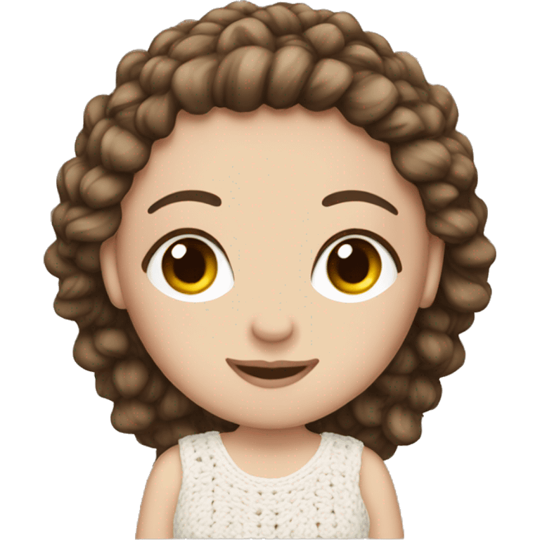 White girl medium brown hair making crochet emoji