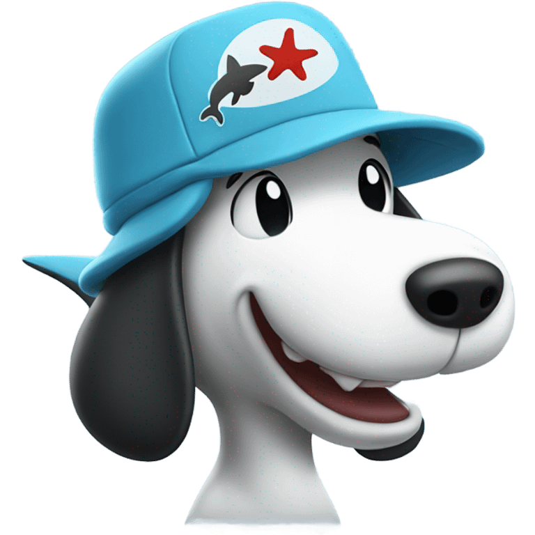 Snoopy with a shark hat emoji