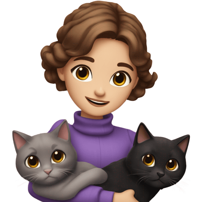 violetta girl brown hair with three black cats in her arms emoji