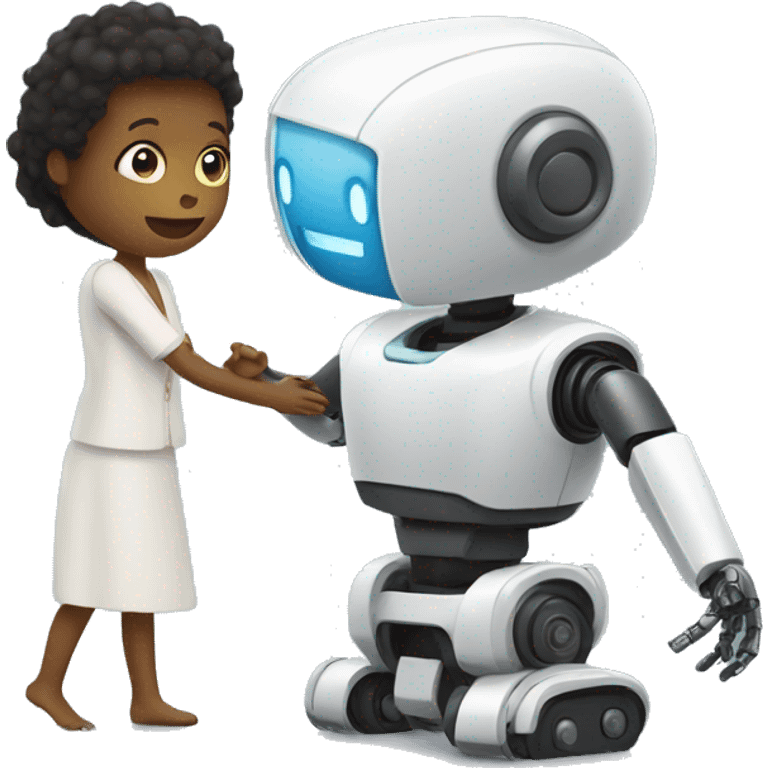 human interacting with robot emoji