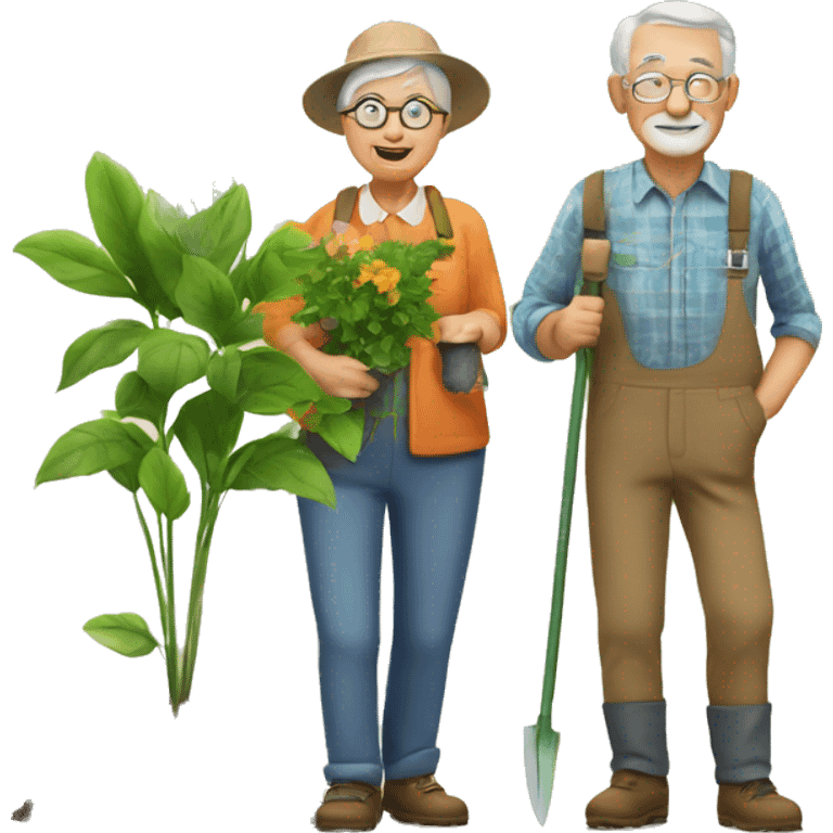 grandparents gardeners with plants emoji