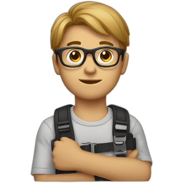 a boy with glasses on his face and a wrist belt on his wrist emoji