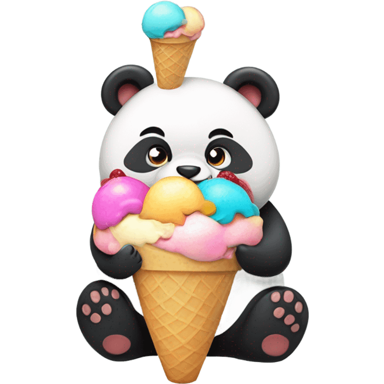 Kawaii chubby panda eating kawaii theme ice cream  emoji