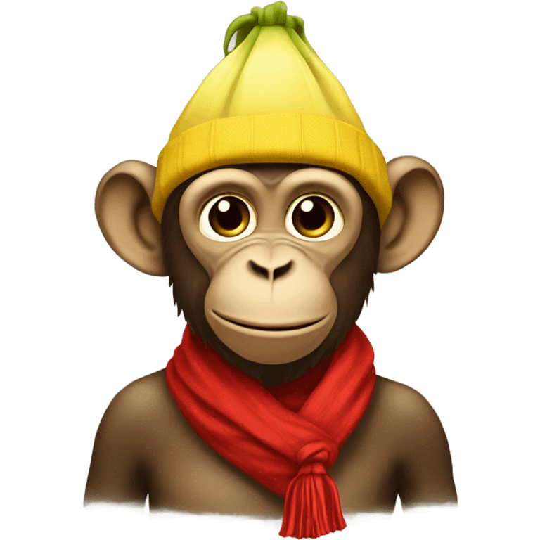 Monke with banana hat and red scarf emoji