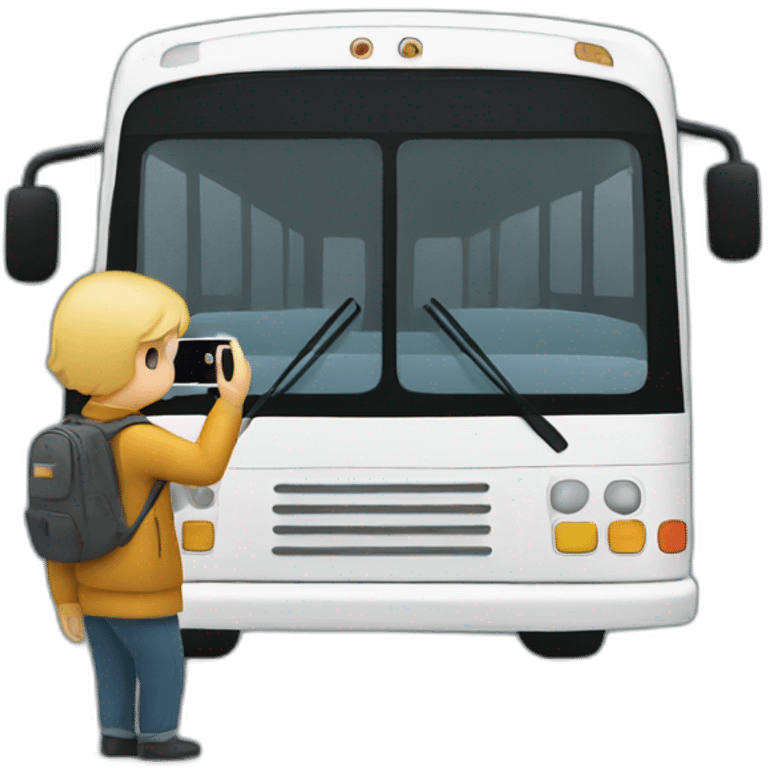 Person taking a photo of a bus emoji