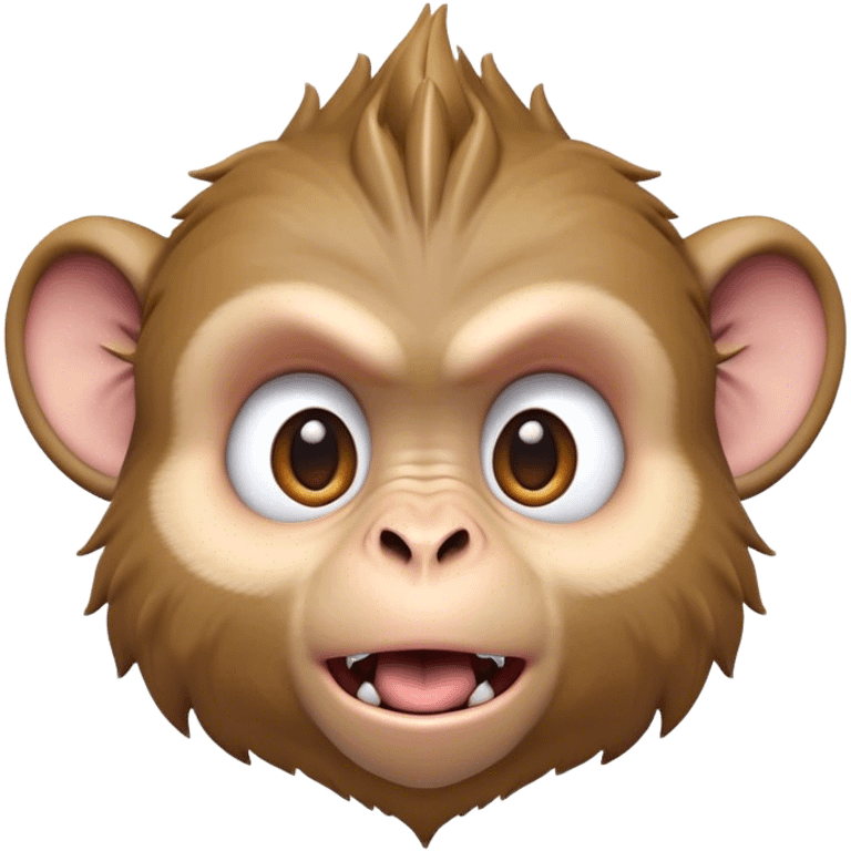 Cinematic Comical Macaque Portrait Emoji, Head tilted dramatically with an exaggerated, shocked expression and a raised eyebrow, featuring a lively, nimble build with spiky fur and wide, comically expressive eyes, Simplified yet hilariously animated features, highly detailed, glowing with a slightly sassy, vibrant glow, high shine, dramatic yet playful, stylized with an air of cheeky primate attitude, soft glowing outline, capturing the essence of a meme-worthy macaque that looks ready to deliver a playful side-eye into viral fame! emoji