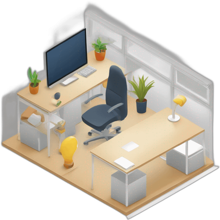 isometric square solid outline border containing indoor creative office IT people active working computer tools simple clean makerspace #edc31b  emoji