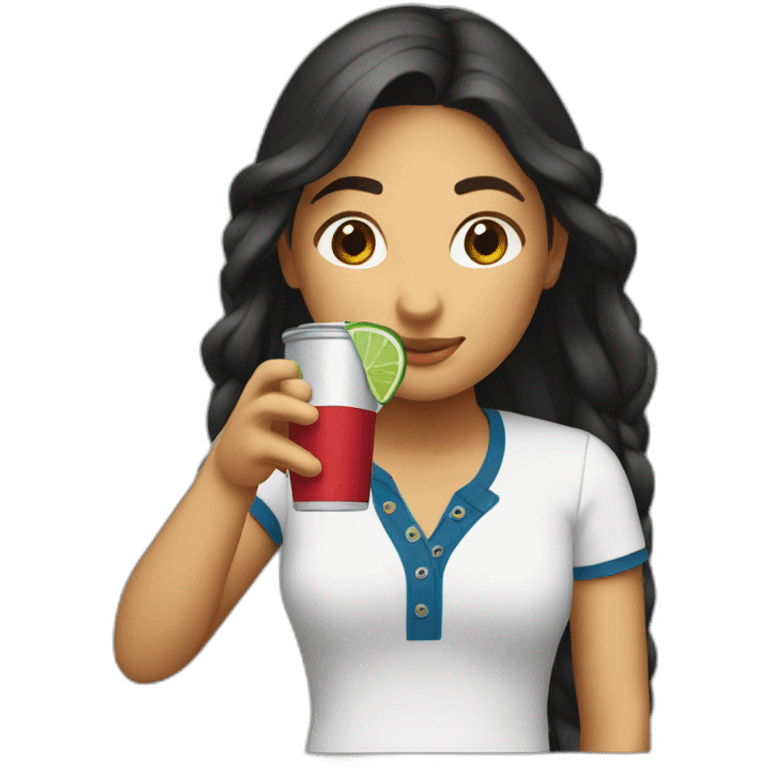 Latin girl Drinking and using lacoste emoji