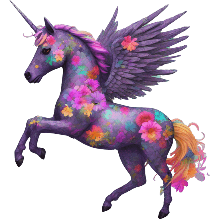 Trippy patchwork Zombie Pegasus unicorn psychedelic flowers floral groovy art neon rave raving emoji