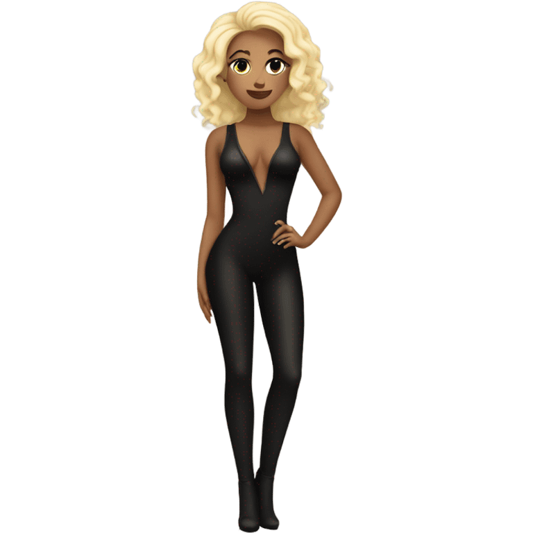 Blonde singer with black bodysuit and snake hair emoji