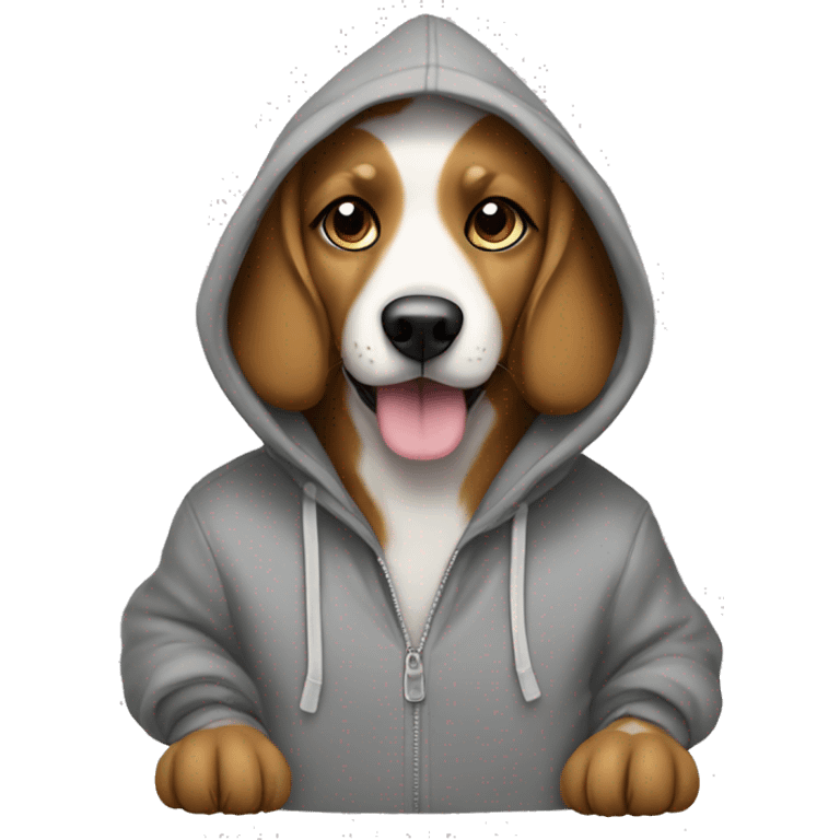 Create a dog wearing a hoodie with a paw up emoji